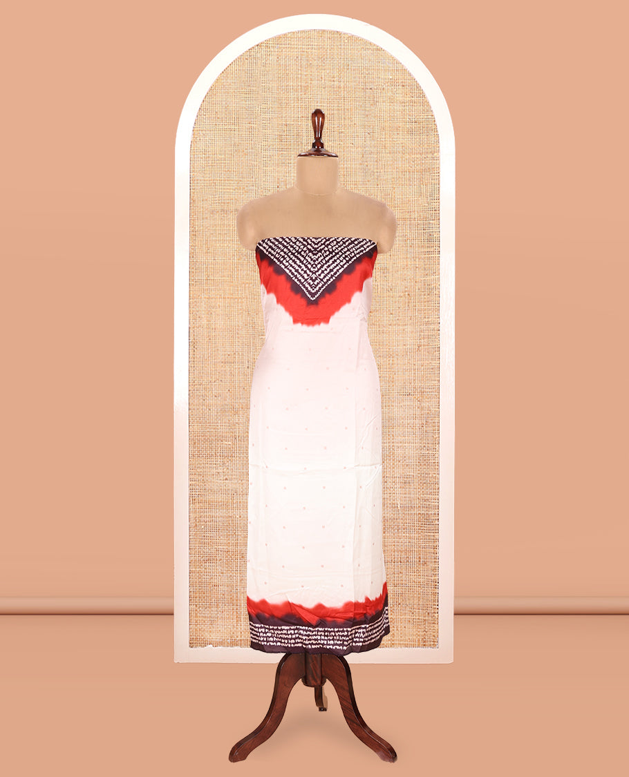 Ivory-Red Satin Crepe Material Chudidar Set