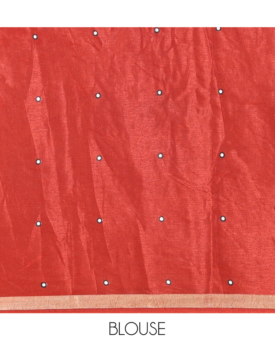 Maroon Muslin Cotton Saree, Elevated with Shibori Print, a Piping Border, Butterfly Motifs Pallu and a Contrast Blouse