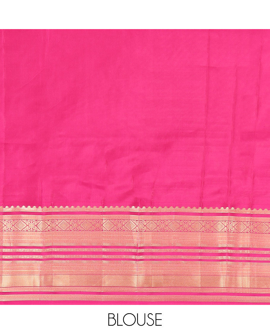 Pink Vasundhara Lite Silk Mix Saree, Spotlighted with Zari Buttas All Over Its Body, Highlighted by a Zari Border of Rekku, Mayil Kann, and Kathir Designs, Pallu of Chakram Enclosed Checked Designs, and Paired with a Matching Blouse