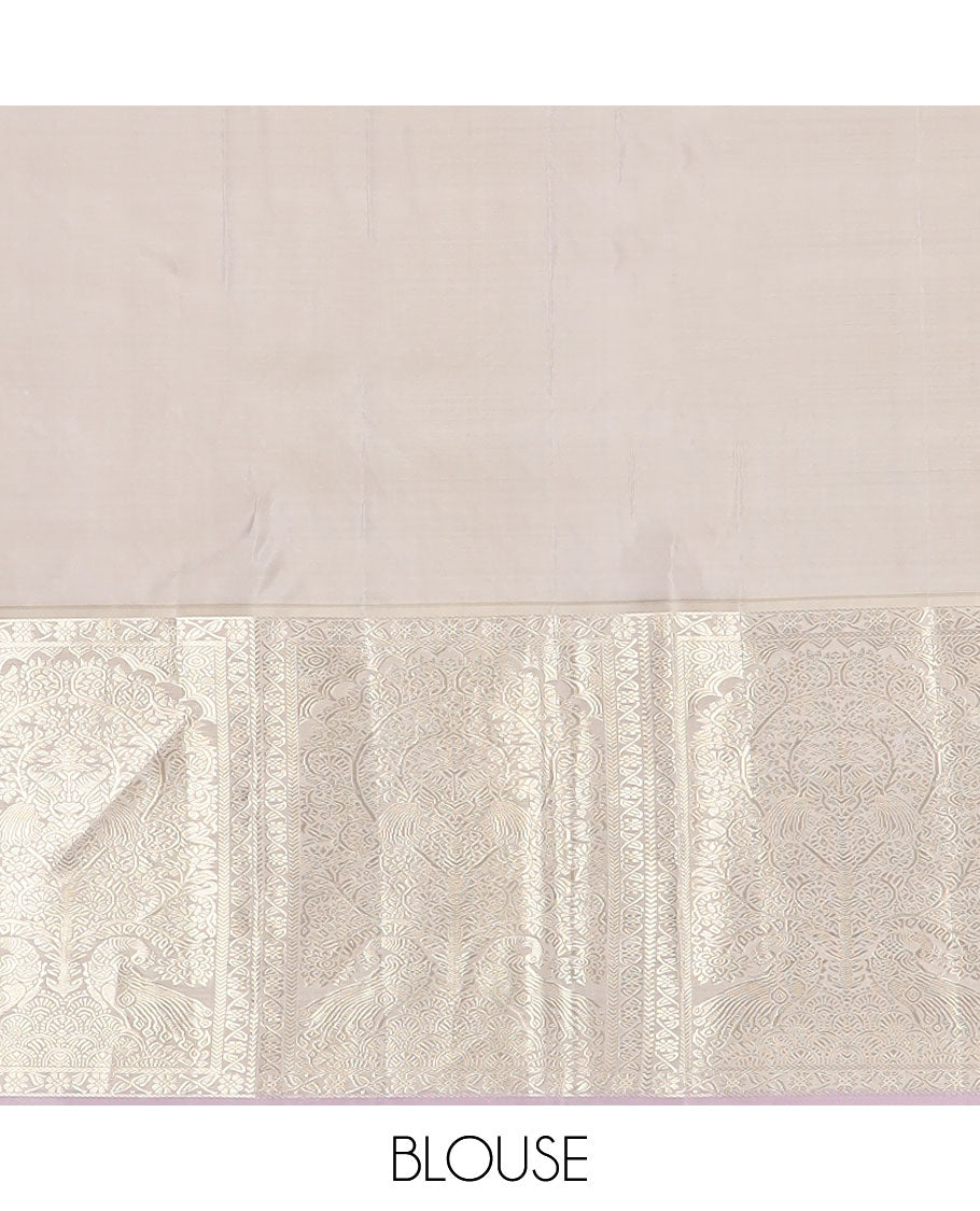 Mint striped  silk saree with contrast floral design border & argyle design pallu