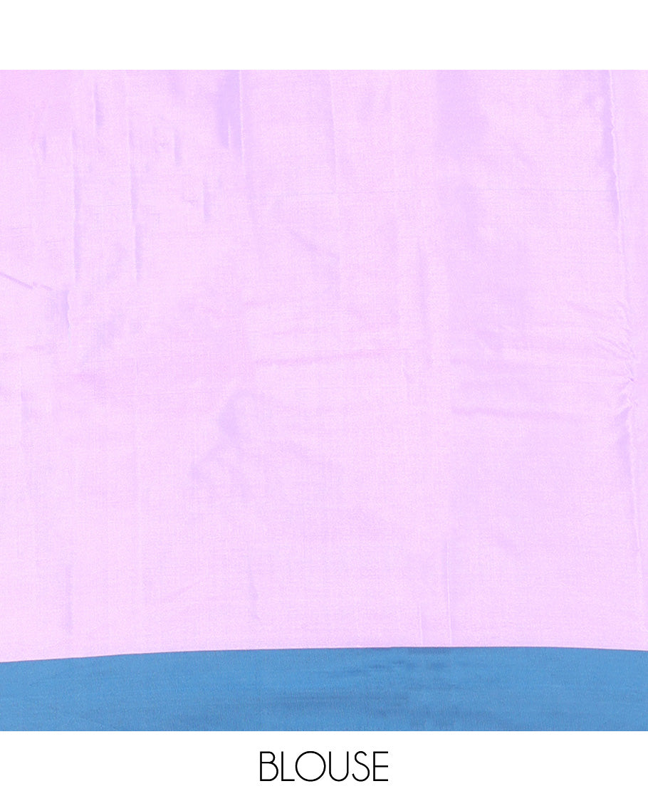 Lavender Aarani Silk Saree, Ornamented with Zari Checked Design All Over Its Body, Complemented by a Contrast Zari Border, Striped Pallu, and Paired with a Matching Blouse