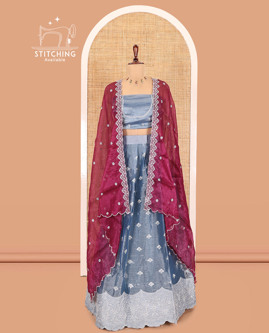 Dusky Grey Velvet Organza Half-Saree