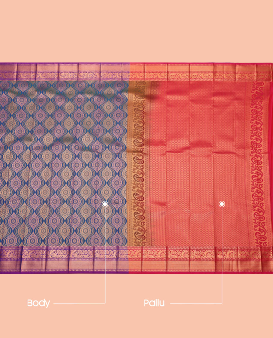 Blue Budget Silk Saree, Elevated with a Jacquard Design, Complemented by a Contrast Zari Border, Intricate Pallu, and Contrast Blouse