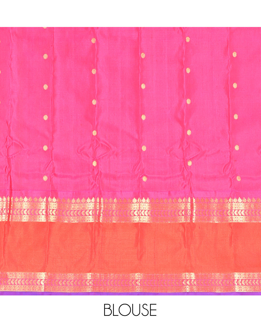 Blue Gadwal Silk Saree, Gracefully Embellished with Paisley Buttas, Complemented by a Contrast Traditional Zari Double-Pet Border, Grand Pallu, and a Contrast Blouse