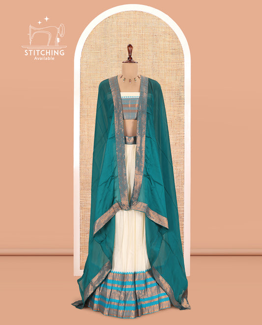Cream-Rama Blue Semi-Silk Half-Saree