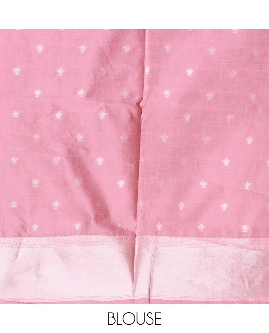 Onion pink  jaal design litchi soft silk saree with silver weaving border & silver zari rich pallu along with butta design blouse