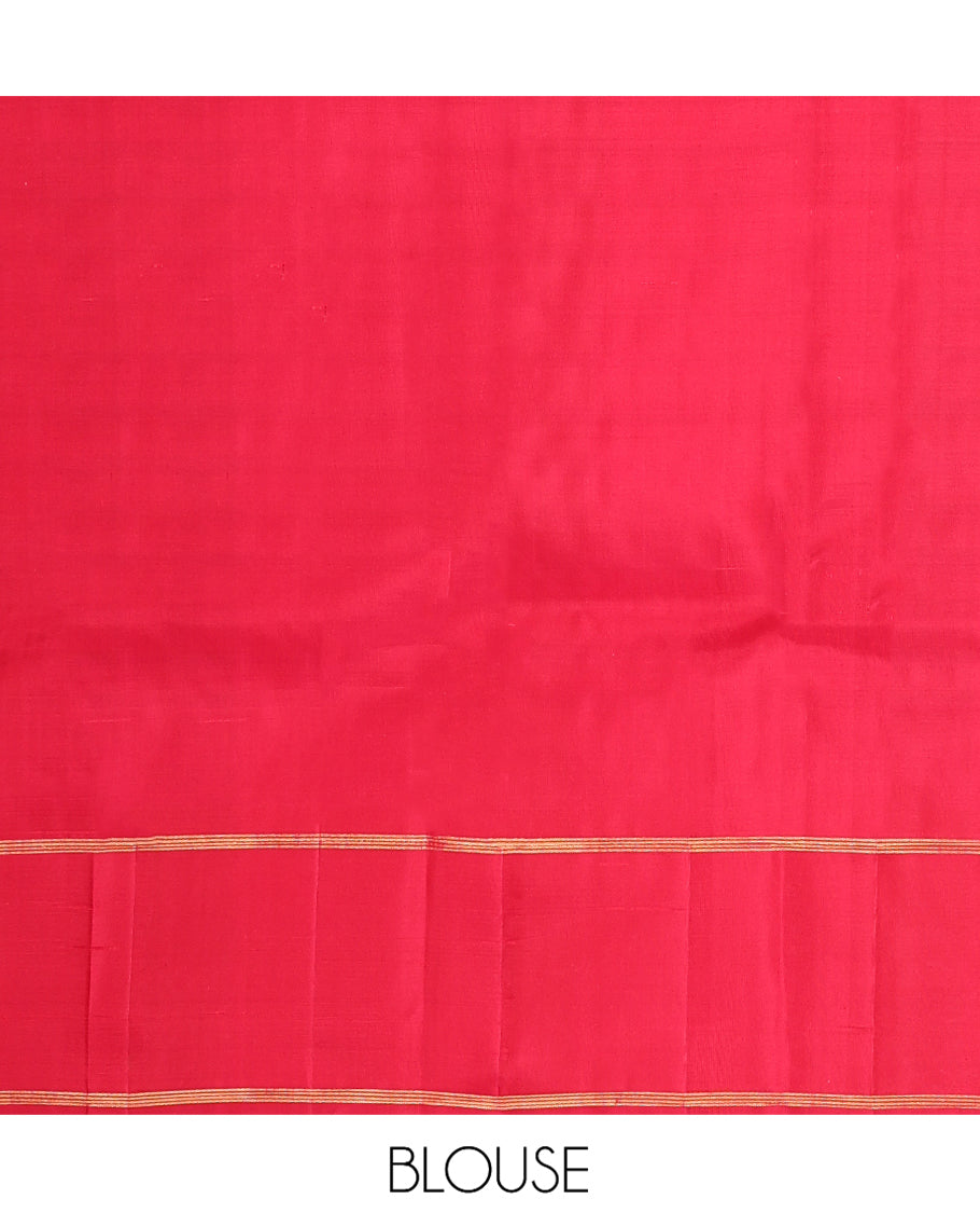 Yellow Kanchipuram Designer Silk Saree, Embellished with Geometric Designs, Complemented by Contrast Temple Bodi Border, Zari Design Pallu, and a Contrast Blouse