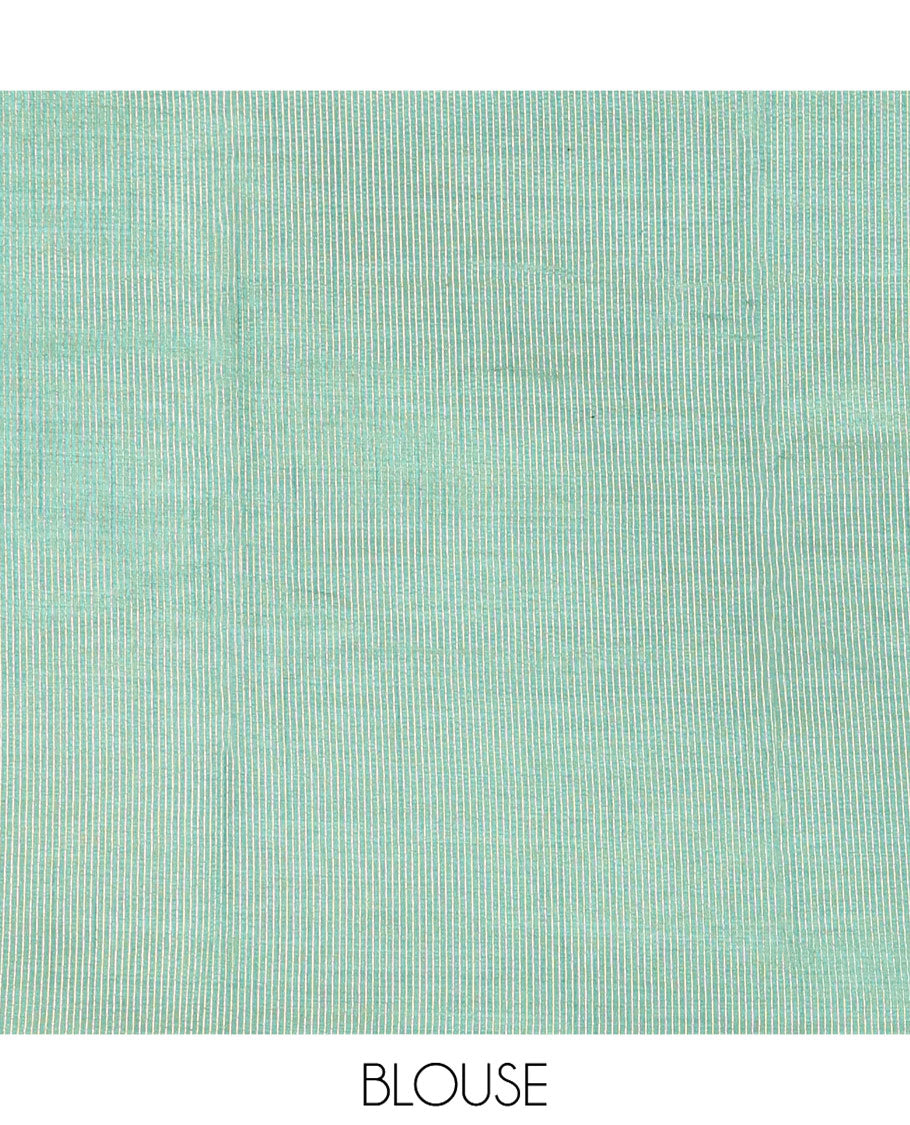 Green Dupion Silk Saree, Accentuated with Zari Micro-Checks, Highlighted by a Traditional Zari Design Border, Zari Striped Pallu, and a Matching Blouse