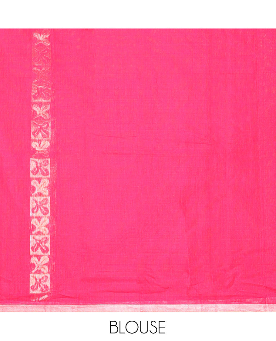 Yellow Silk Cotton Saree, Sparsely Woven with Buttas, a Subtle Piping Border, Contrast Pallu of Floral Designs, and a Contrast Blouse