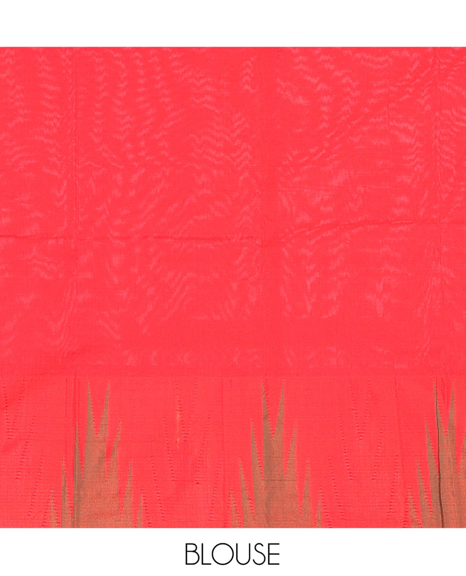 Parrot Green Plain Bangalore Silk Saree, Complemented by a Contrast Temple Border, Striped Pallu, and Contrast Blouse