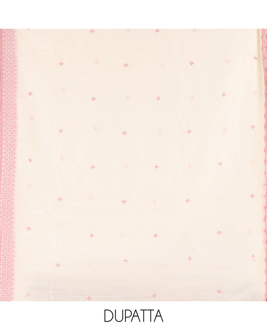 Cream Semi-Silk Material Churidar Sequins Embroidered Top, a Plain Bottom, a Embroidered Dupatta