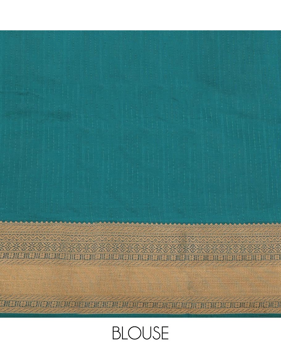 Blue Art Silk Pavadai Material Set, Decked Up with Zari Buttas Skirt, Complemented by a Contrast Traditional Zari Design Border, and Paired with a Contrast Blouse