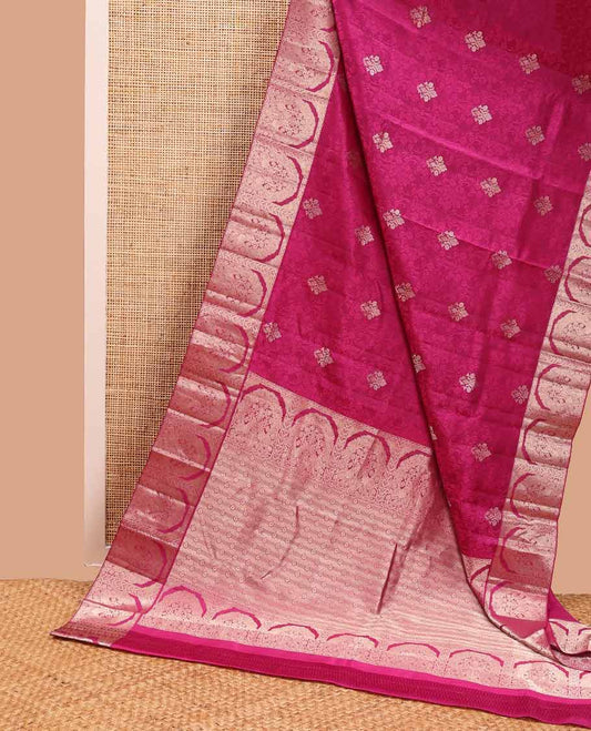Magenta floral jacquard kancheepuram silk saree with self floral intricate border &striped, floral design pallu