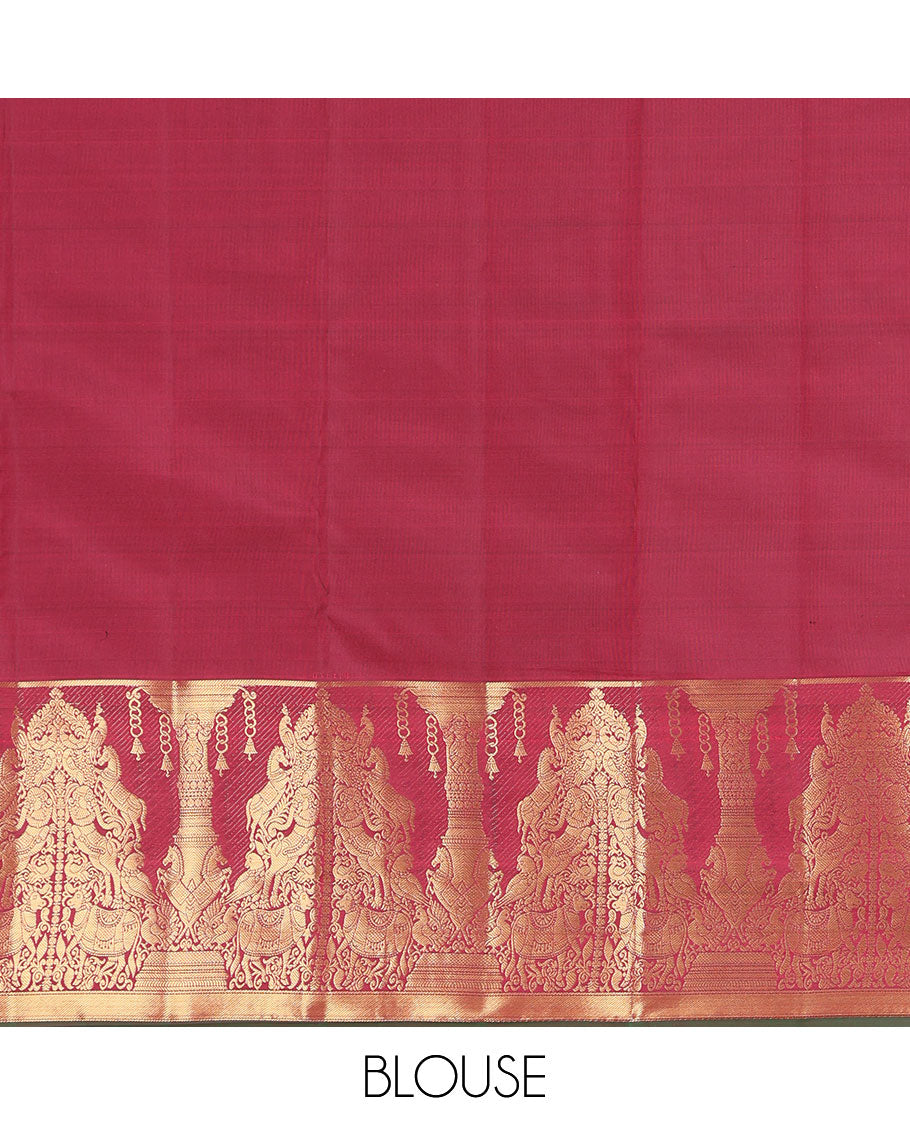 Yellow Vasundhara Lite Silk Mix Saree, Sparsely Woven with Zari Buttas, Contrast Border of Divine and Mythological Animal Characters, Grand Pallu, and a Contrast Blouse