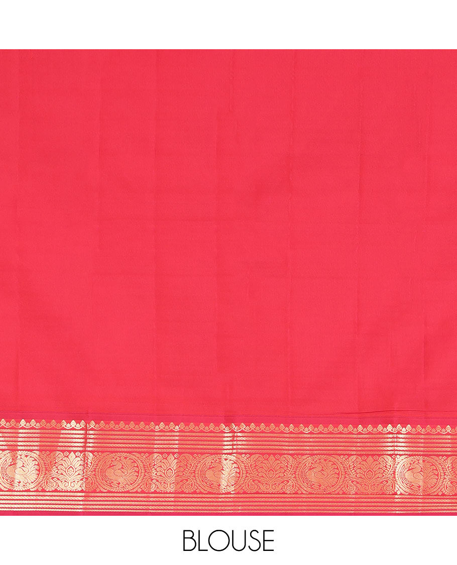 Green Vasundhara Lite Silk Mix Saree, Embellished with Zari Buttas, a Contrast Round Mayil Zari Border, Jaal Pallu, and Contrast Blouse