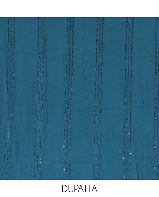 Multi-Color Shimmer Tissue Material Churidar, Elevated with Madras Checked Neckwork Top, a Contrast Bottom, and a Sequins Striped Dupatta