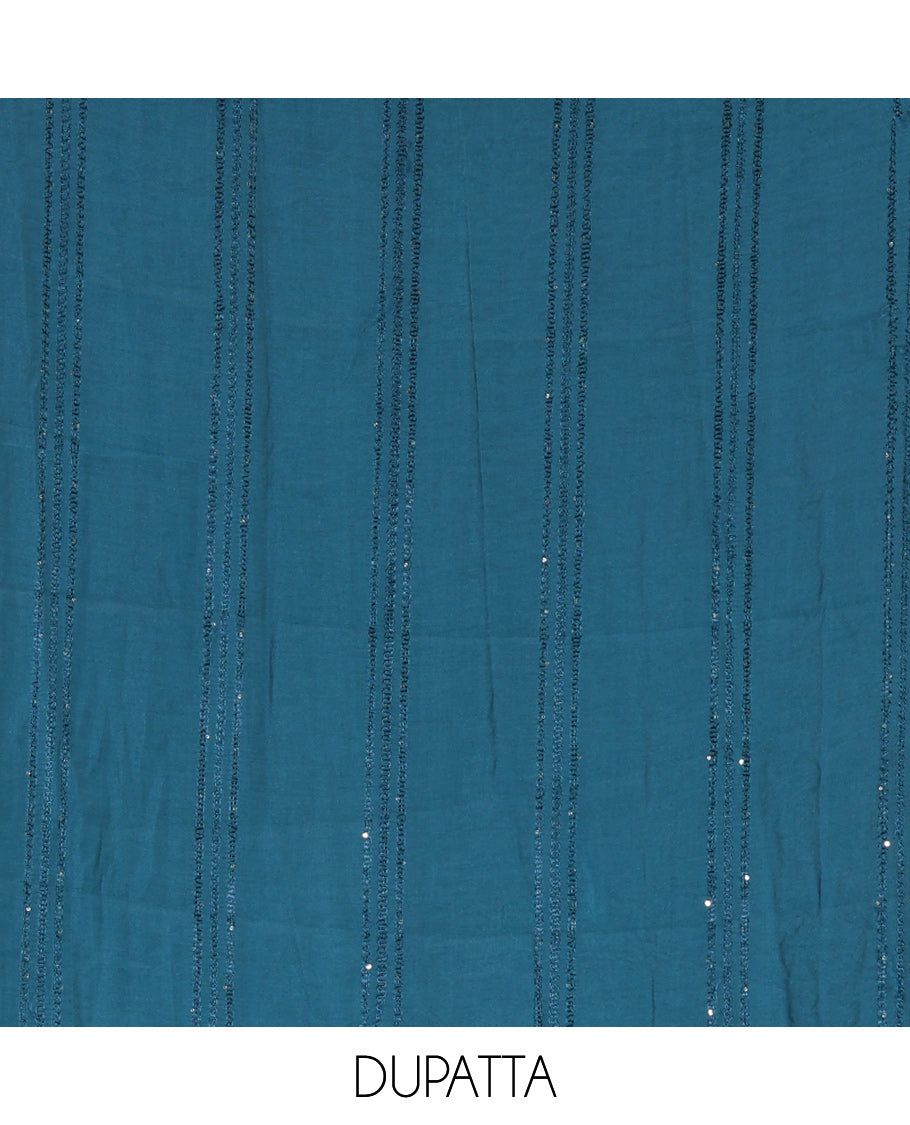 Multi-Color Shimmer Tissue Material Churidar, Elevated with Madras Checked Neckwork Top, a Contrast Bottom, and a Sequins Striped Dupatta