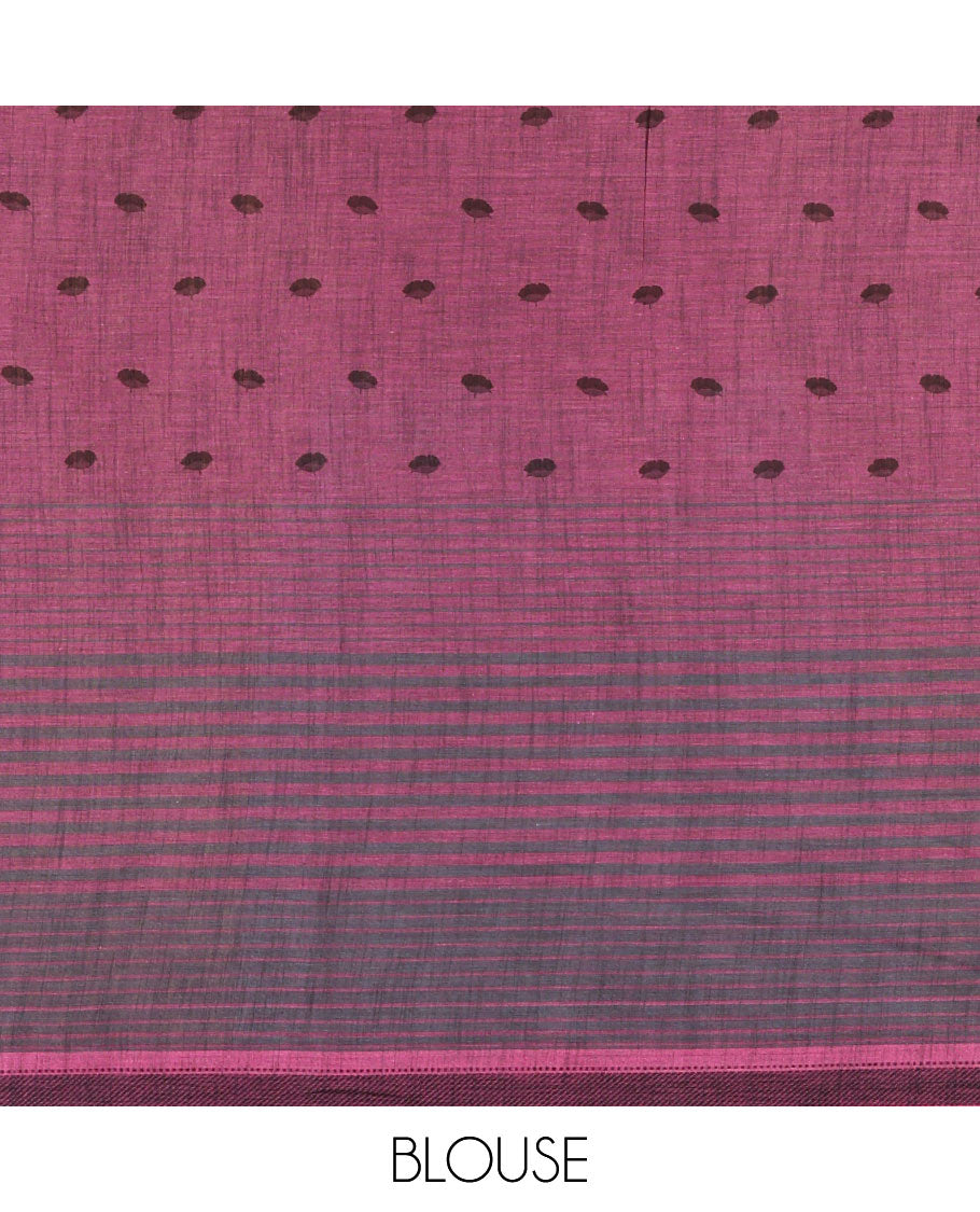 Pink stripes, and tropical floral printed Mangalgiri cotton saree, traditional thread border, striped pallu, and a matching blouse