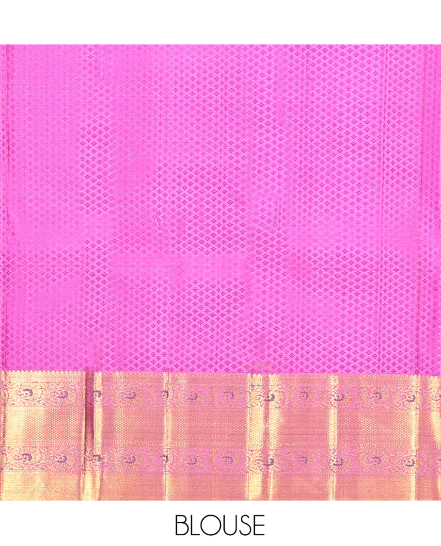 Purple Embossed-Buttas Kanchipuram Silk Saree, a Contrast Kodi Visiry Border, Floral Jaal Pallu, Contrast Blouse