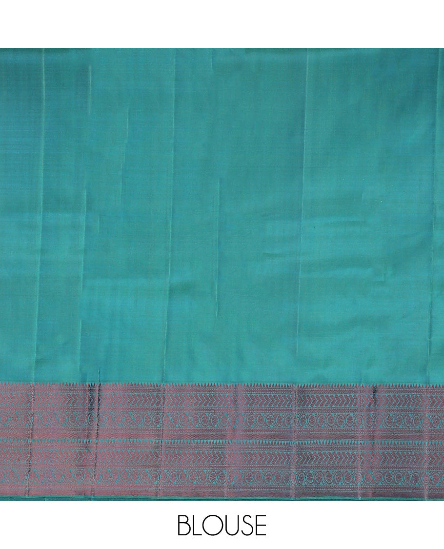 Blue Mayil-Chakra Buttas Kanchipuram Silk Saree, a Traditional Thread Border, Jaal Pallu, Matching Blouse