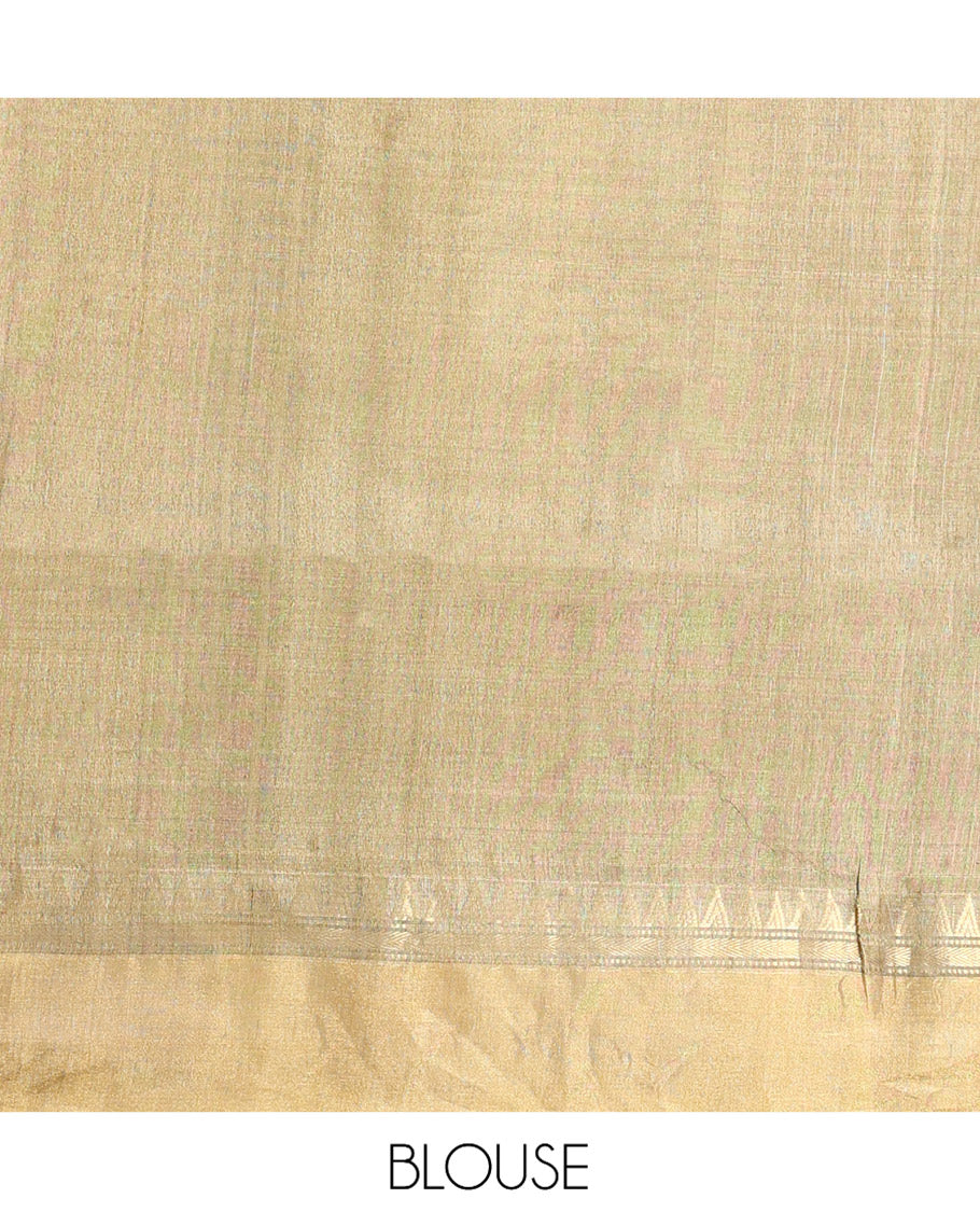 Pink Tussar Silk Saree, Graced with Diamond Motifs, a Temple Border, Contrast Delicately Thread Pallu, and a Contrast Blouse