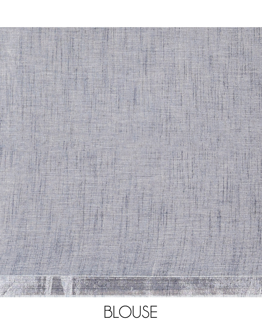 Off-White Jute Cotton Saree, Elevated with a Geometric Print, a Bavanji Border, Striped Pallu, and a Contrast Blouse