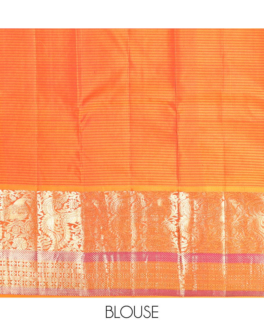Blue Vasundhara Silk Saree, Woven with Zari Buttas, Contrast Border of Mayil, Mayil Kann, Muthu, and Kamalam Designs, Grand Pallu, and Contrast Blouse