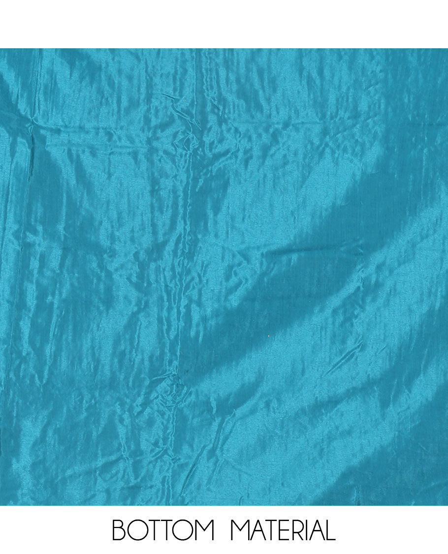 Blue Material Chudidar Set Decorated with Copper Zari Checks Semi-Modal Silk Top, Subtly Made Plain Santoon Bottom, and a Semi-Modal Dupatta Featuring Polka Dots in Zari