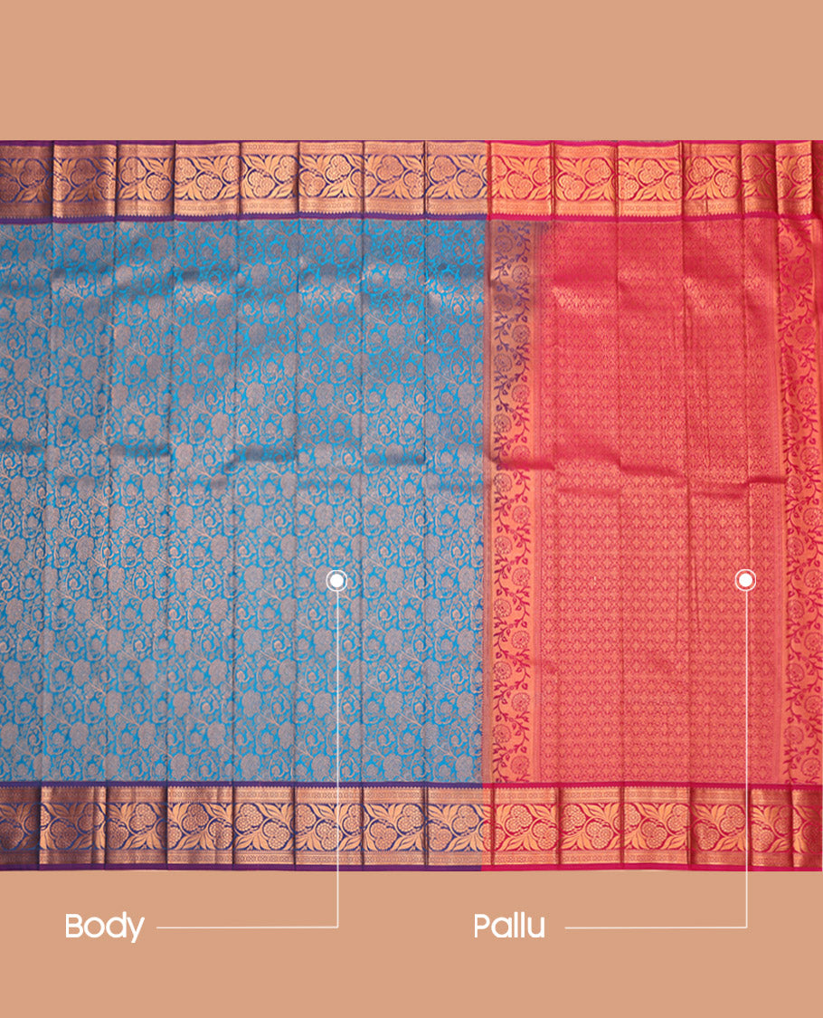 Blue Budget Silk Saree, Detailed with Jacquard, a Contrast Traditional Zari Border, Grand Pallu, and a Contrast Blouse