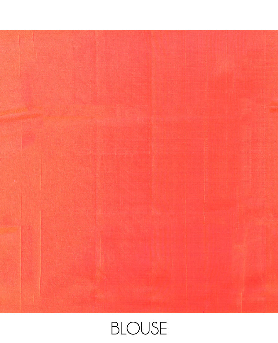 Orange Mayuri Lite Silk Mix Saree, Sparsely Threaded with Zari Buttas, a Subtle Floral Jaal Border, Pallu of Floral Jaal Design, and a Matching Blouse