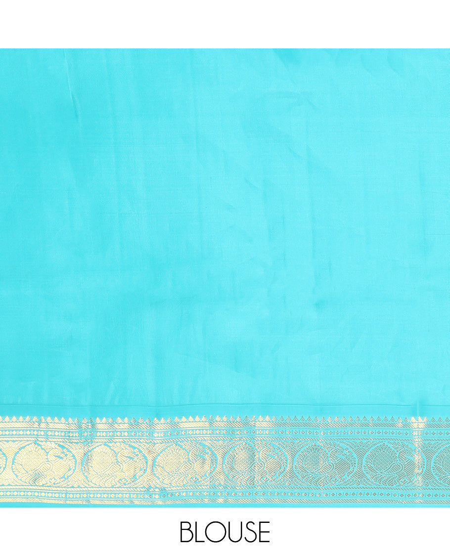 Violet Vasundhara Silk Saree, Subtly Sparkled With Zari Buttas All Over Its Body, Complemented by Zari Buttas All Over Its Body, Complemented by Contrast Border of Thilakam, Banaras, and Mayil Designs Grand Jaal Pallu and Paired with a Contrast Blouse