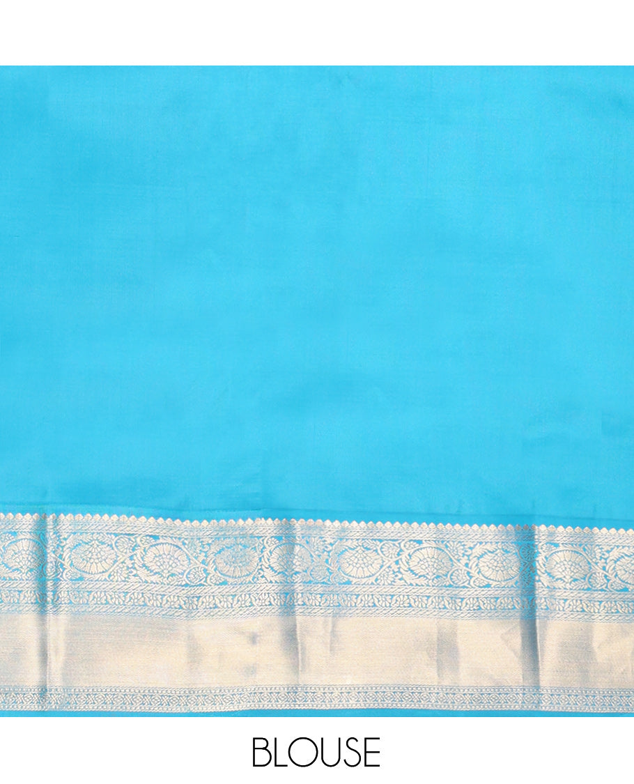 Orange-Pink Vasundhara Silk Saree, Mesmerized with Zari Buttas and Stripes, Contrast Border of Kodi Visiry Designs, Grand Pallu, and a Contrast Blouse