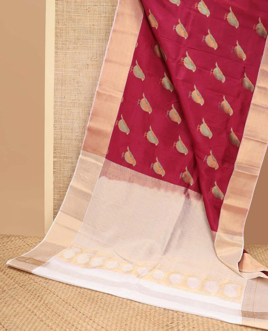 Maroon bird buttas vasundhara elite silk saree with contrast zari design border & intricate zari design pallu