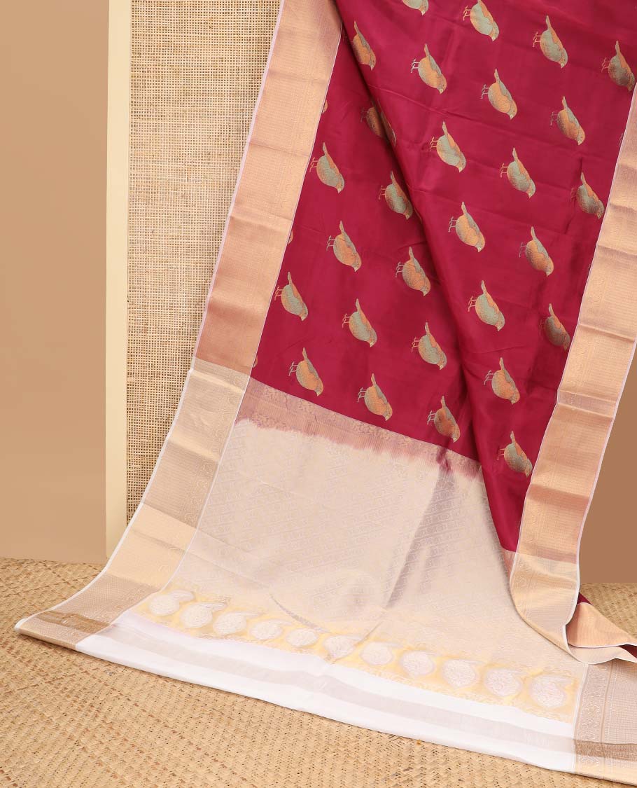 Maroon bird buttas vasundhara elite silk saree with contrast zari design border & intricate zari design pallu