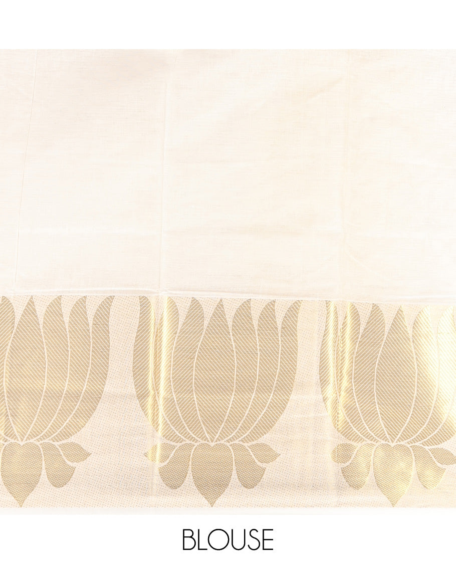 Cream Plain Kerala Cotton Saree