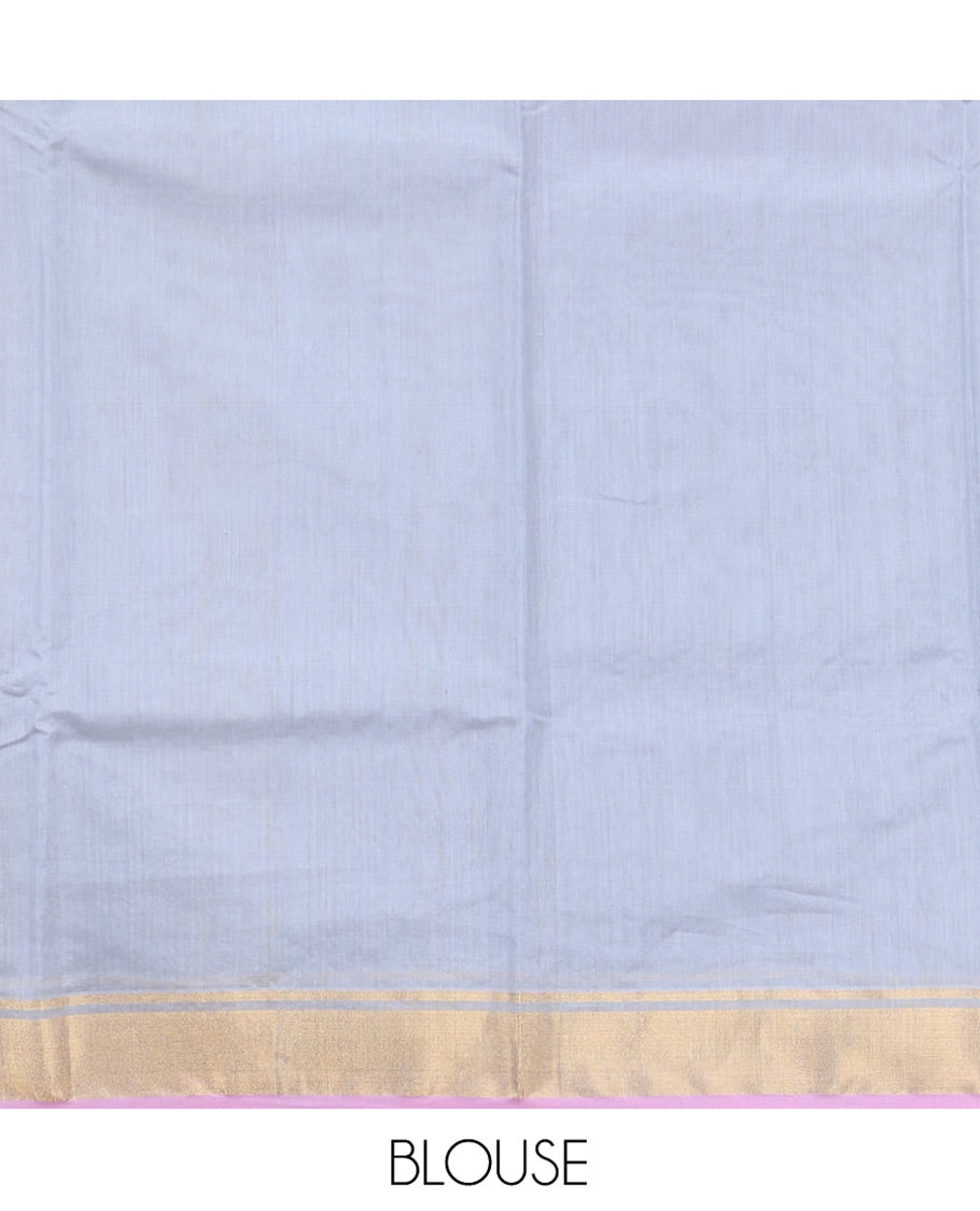 Grey Chanderi Cotton Saree, Decorated with Zari Buttas All Over Its Body, Highlighted by a Zari Border, Pallu  of Zari Stripes and Floral Buttas, and Paired with a Matching Blouse