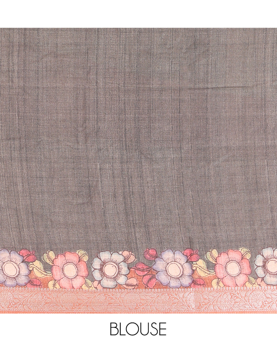 Pale Orange Kalamkari Printed Fancy Tussar Saree