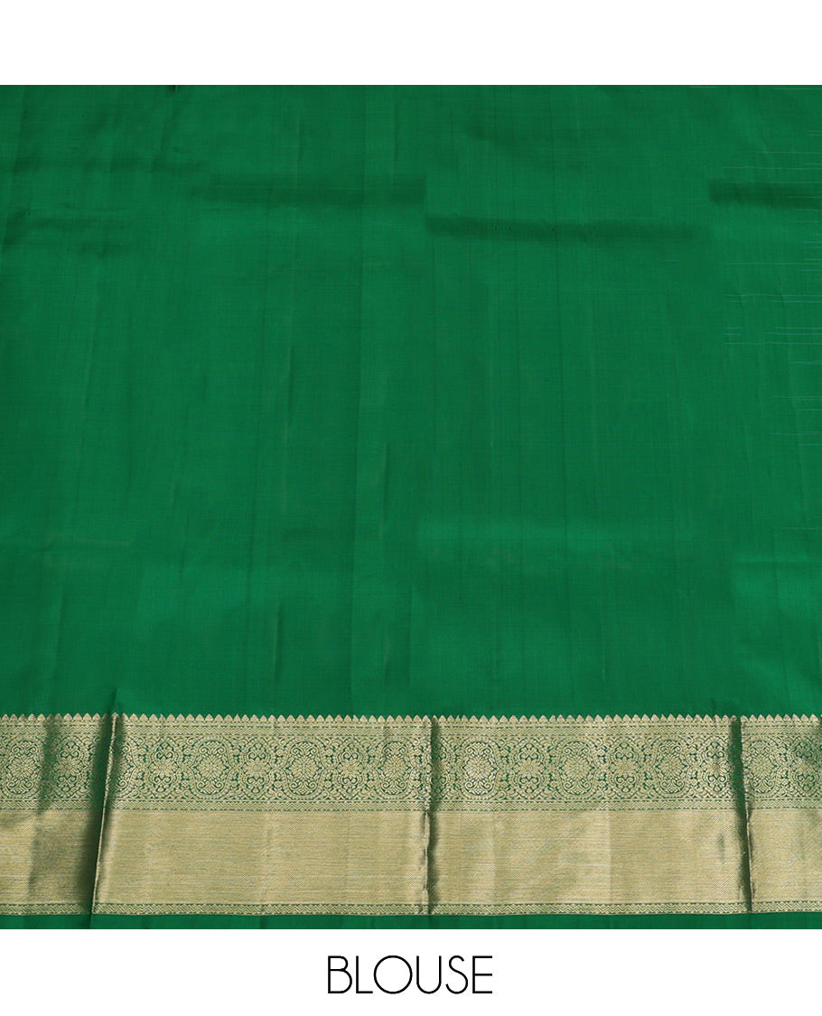 Blue Pure Silk Pavadai Material, Dazzled with Zari Buttas on Its Skirt, a Traditional Zari Border, and a Contrast Blouse