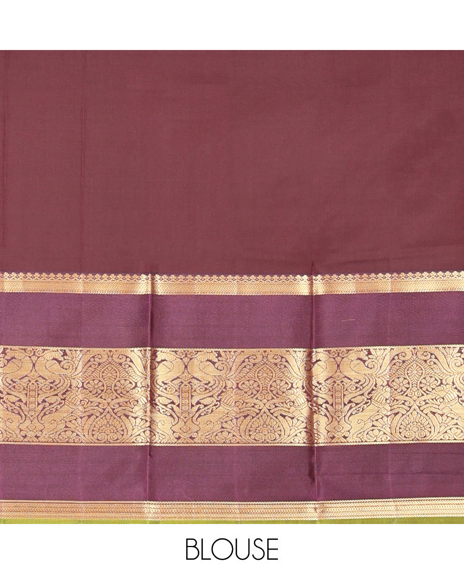 Pink-Brown Zari Buttas Vasundhara Lite Silk Mix Saree, Contrast Mayil-Yaali Border, Jaal Pallu, a Contrast Blouse