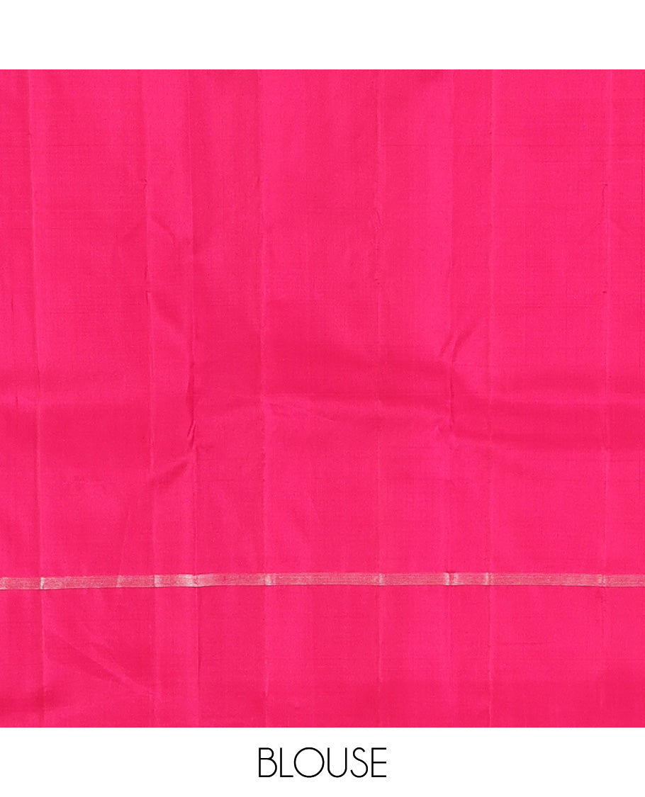 Yellow Kanchipuram Silk Saree, Sparsely Threaded with Zari Buttas, Highlighted by Zari Design Border, Contrast Zari Design Pallu, and a Contrast Blouse