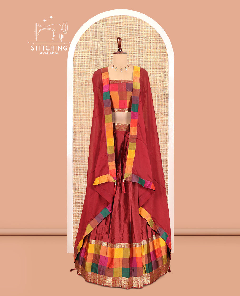 Maroon Semi-Silk Half-Saree