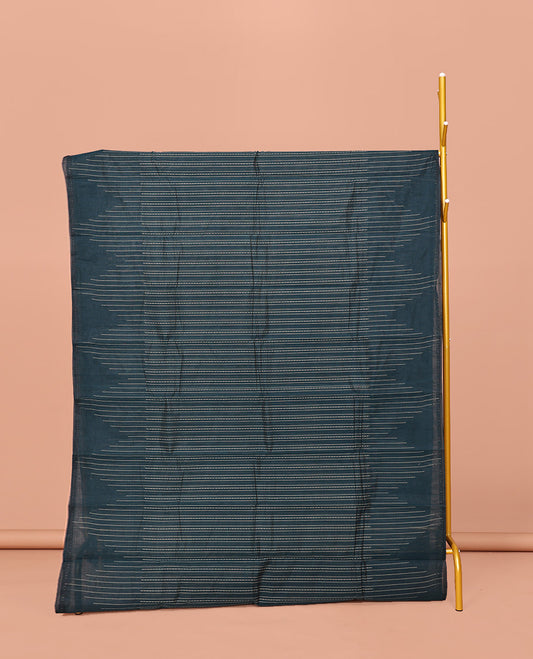 Blue Kanchi Cotton Saree, Adorned with Stripes All Over Its Body, Subtly Sparkled With Temple Border, Jaal Patterned Pallu and Paired with a Matching Blouse