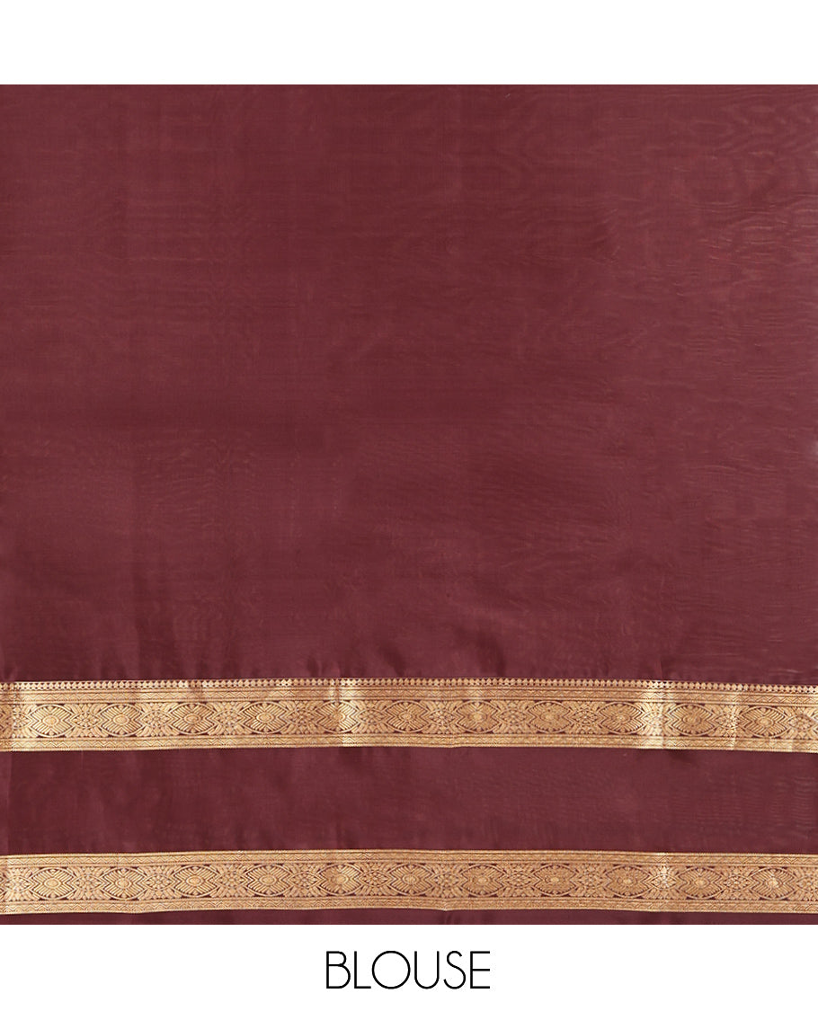 Green Micro-Checked Vasundhara Lite-Silk Mix Saree, Complemented by Contrast Rettai Pettu Traditional Zari Border, Grand Pallu, and a Contrast Blouse