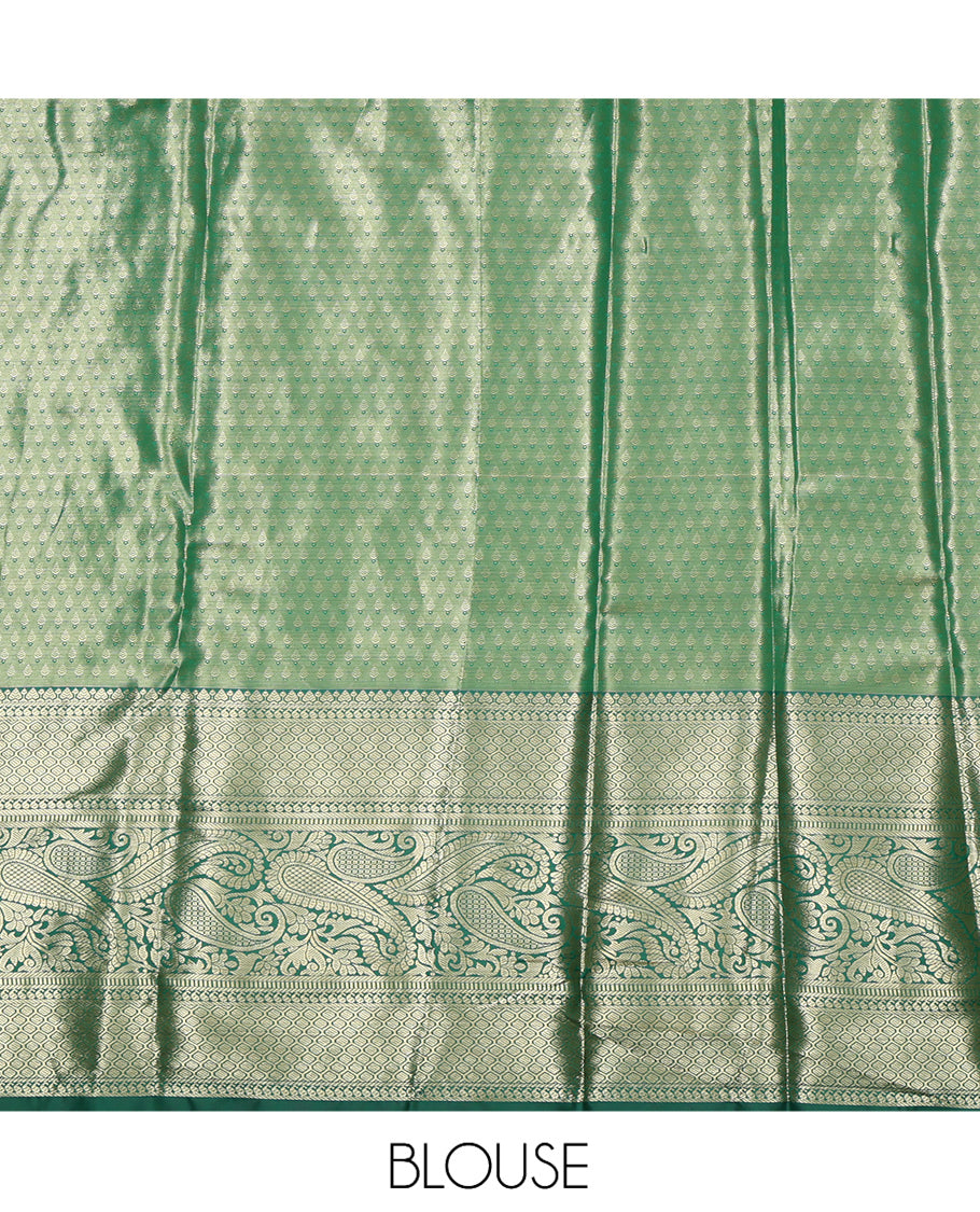 Orange Art Silk Pavadai Material, Ornamented with Jacquard Design, Contrast Traditional Zari Design Border, and a Contrast Jacquard Blouse