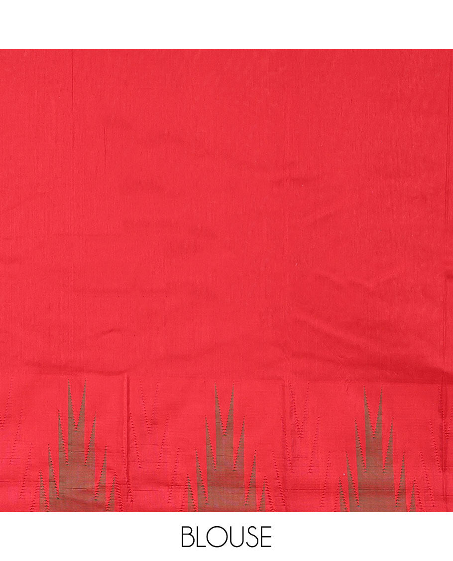 Grey Plain Bangalore Silk Saree, Complemented by a Contrast Temple Border, Pallu of Stripes, and a Contrast Blouse
