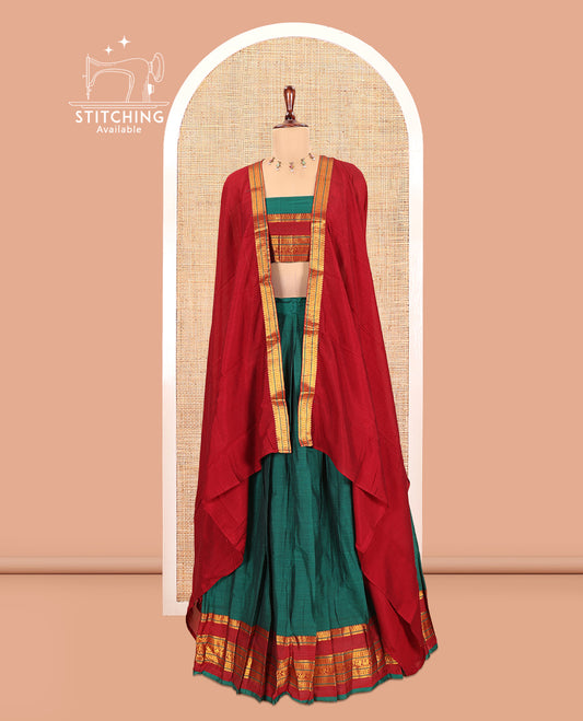 Green-Red Mercerised Cotton Half-Saree