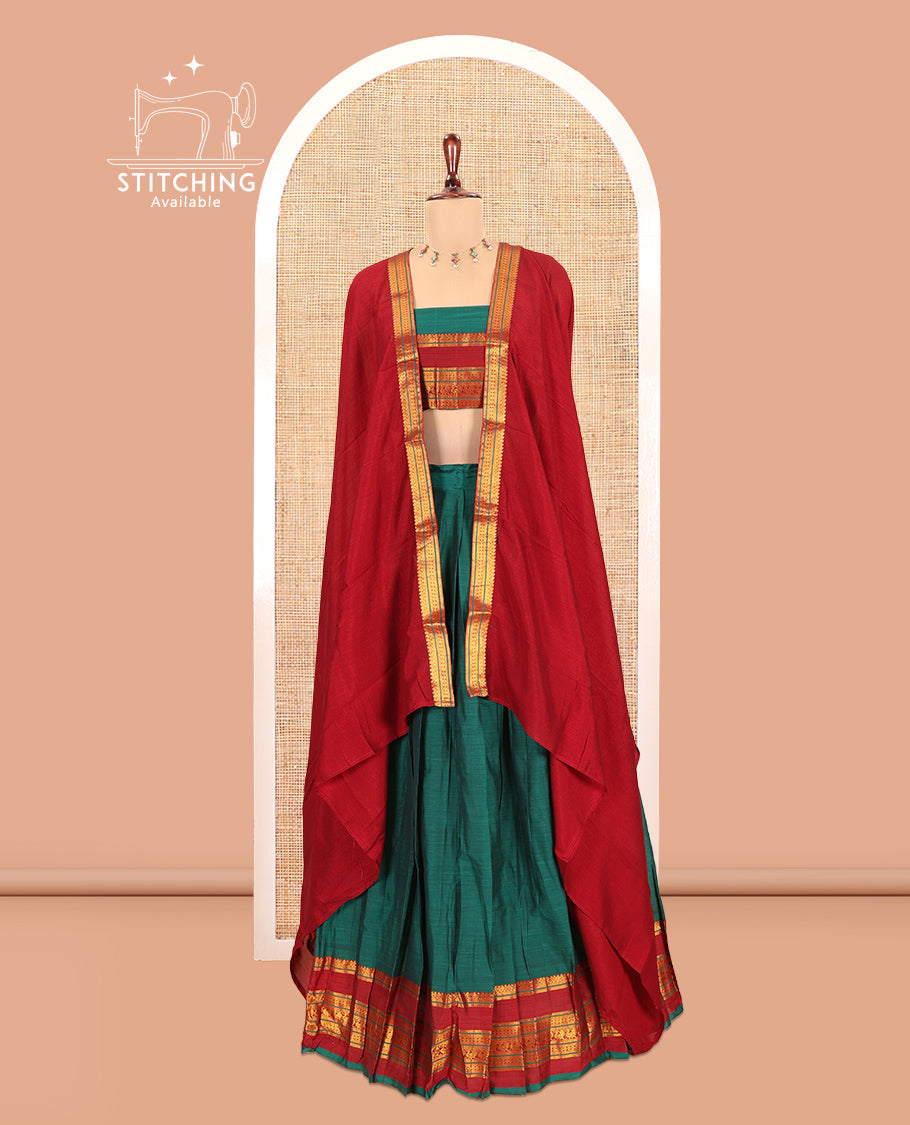 Green-Red Mercerised Cotton Half-Saree
