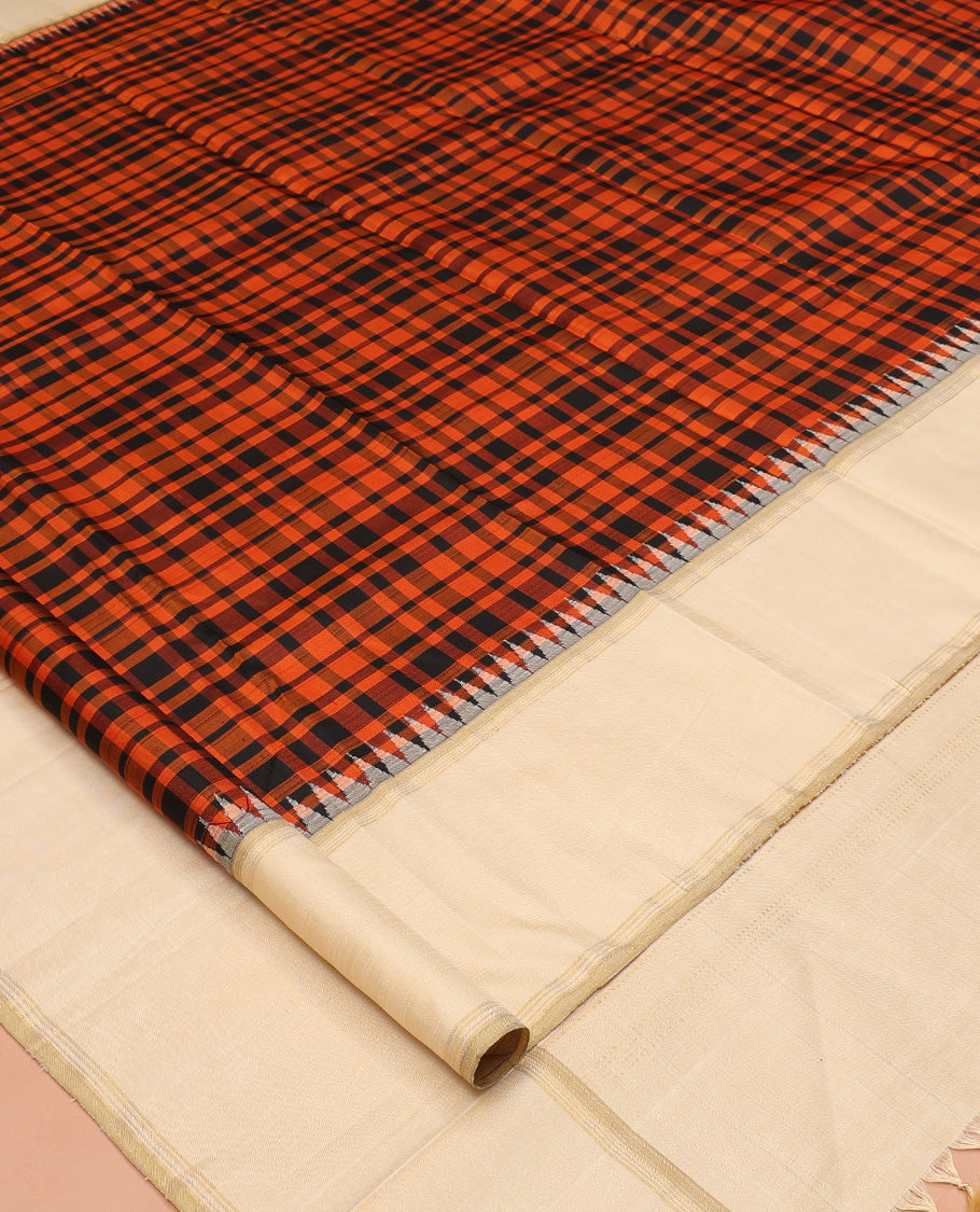 Orange Checks Saree