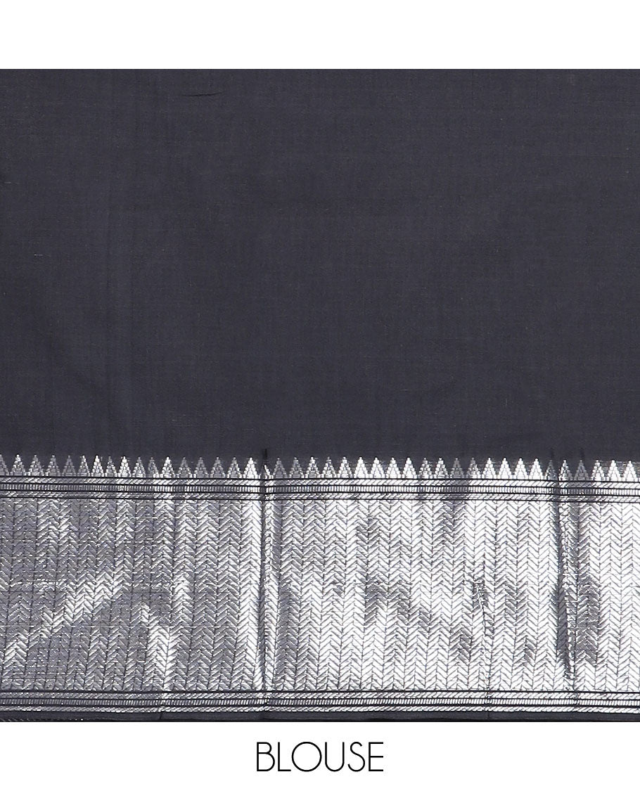 Black cotton half saree with contrast zari design border, zari design blouse & zari design border dhavani