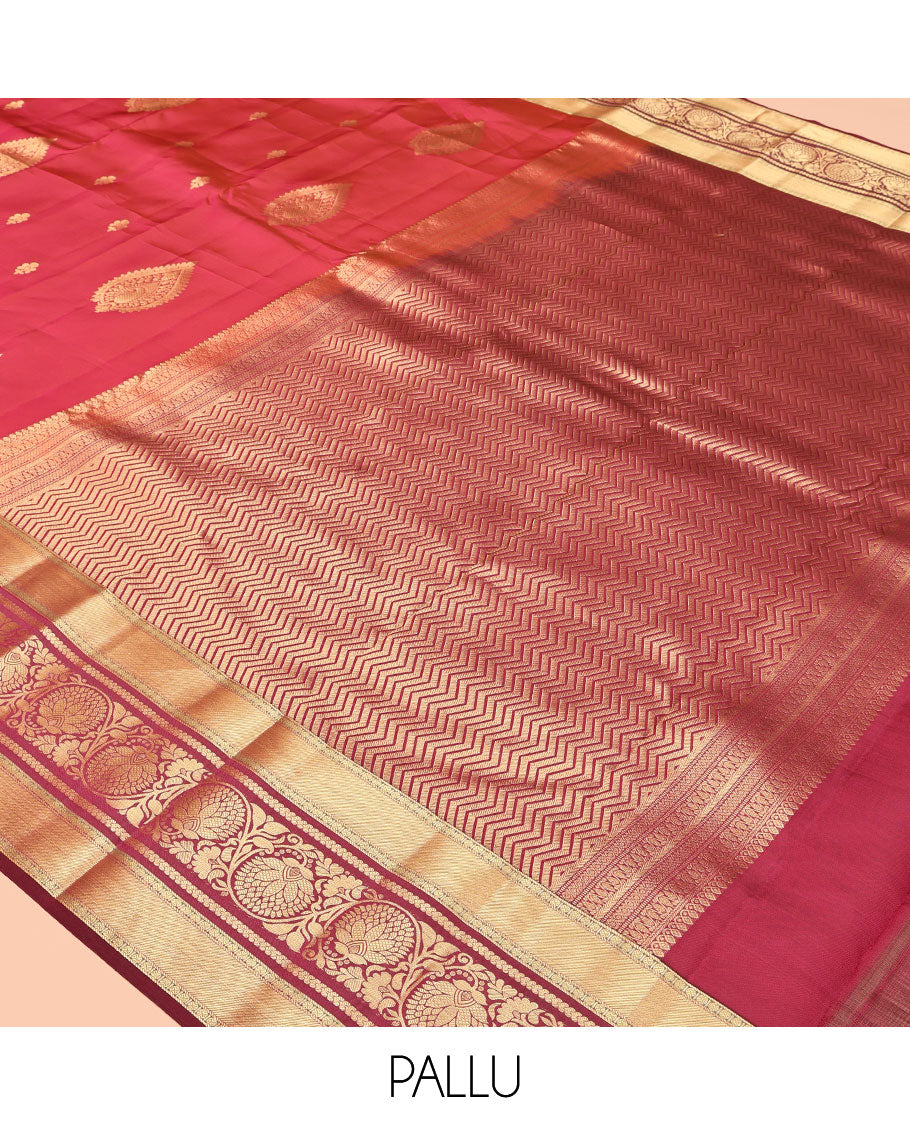 Red Vasundhara Lite Silk Mix Saree, Woven with Zari Buttas, a Contrast Border of Kodi Visiri Designs, Grand Vanki Pallu, and a Contrast Blouse